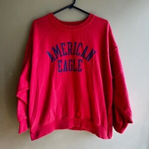 American Eagle Red Oversized Graphic Sweatshirt Pullover Comfy Casual Y2K Preppy